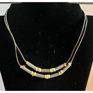 Vintage 1990's Men's Black Rope Necklace Boho Surfer Metal Pieces with Beads 18"